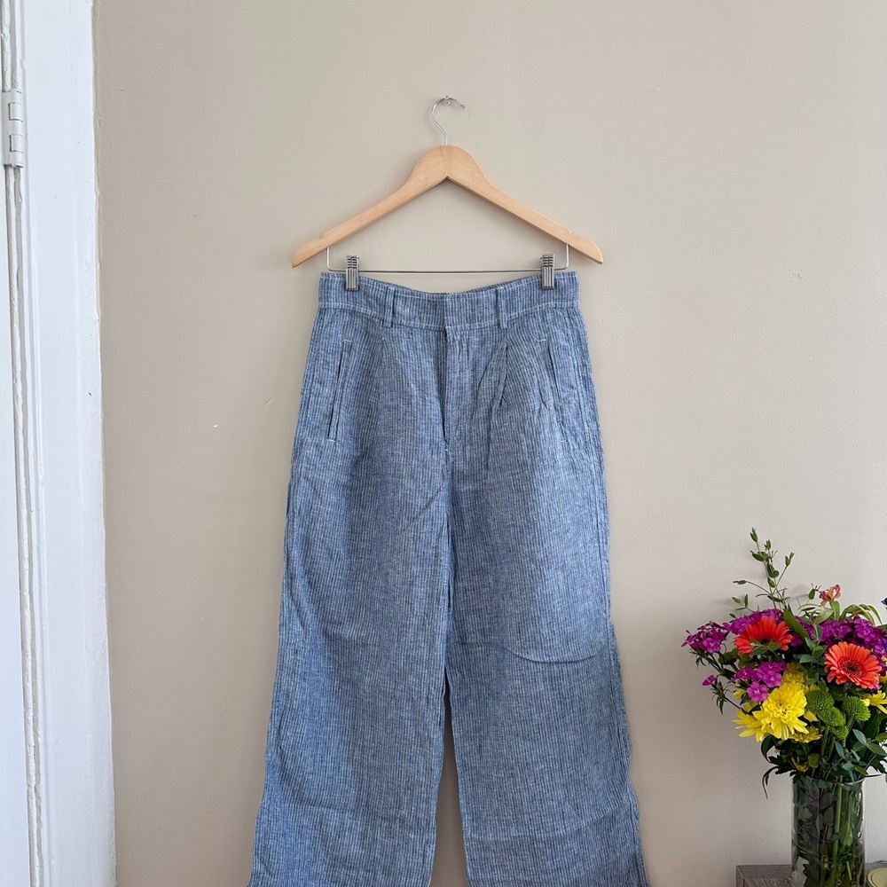 Everlane Striped Linen Wide Leg Trousers - Picture 2 of 6